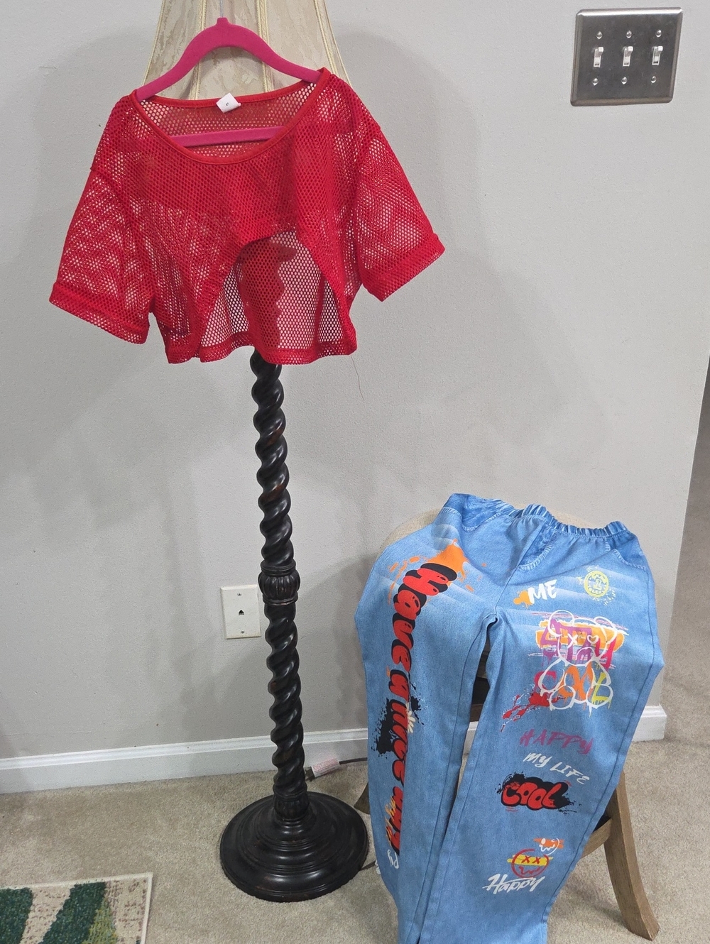 Red Mesh Crop Top Kids Shirt